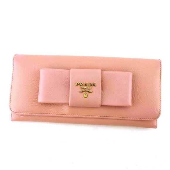 PRADA Long Wallet Ribbon Pink Safiano Leather Authentic